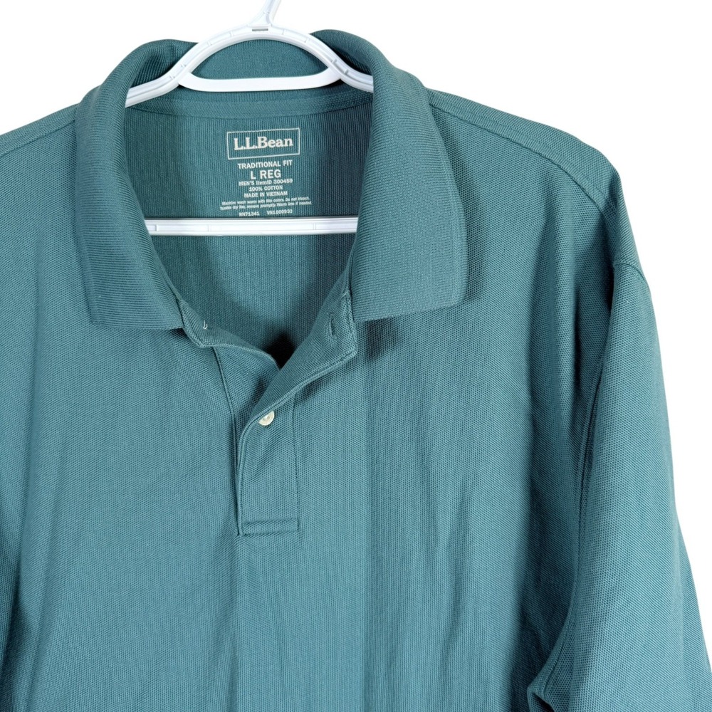 LL Bean Premium Double L Polo Shirt Juniper L/S Mens L Traditional Fit 300459